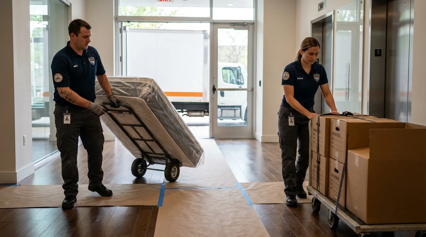 Professional apartment movers loading elevator in Gold Beach, OR